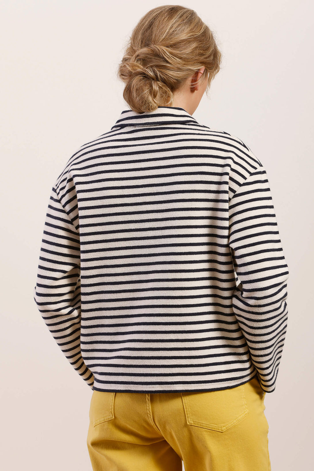 Mat De Misaine 611RG Melbourne Cream Stripe Zip Neck Top - Shirley Allum Boutique