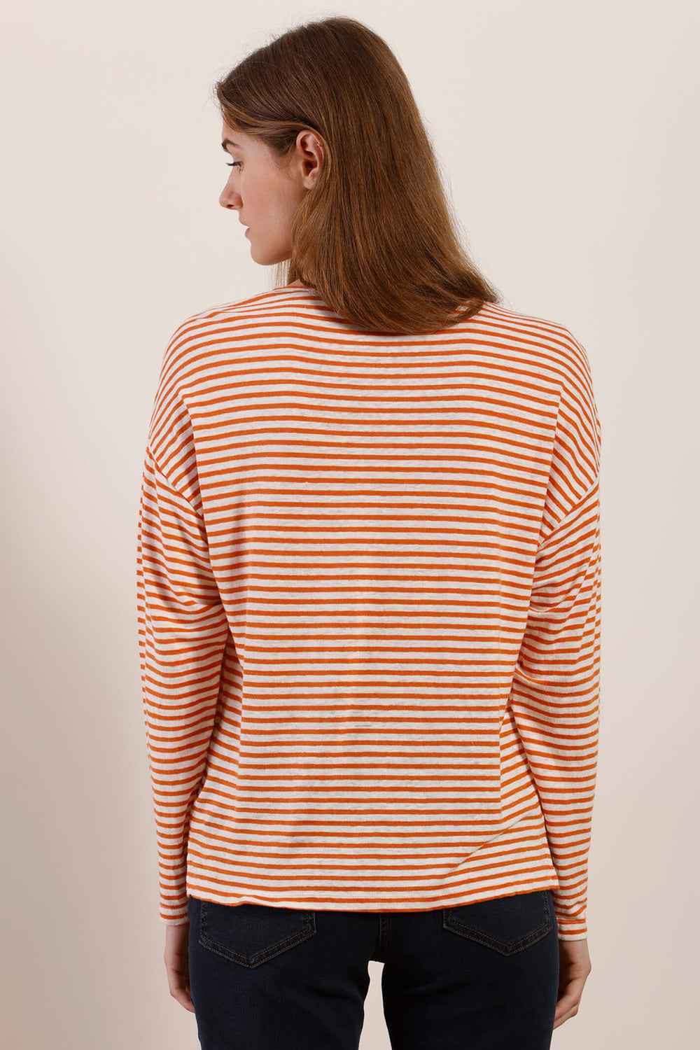 Mat De Misaine 625R Maurice Cayenne Orange Stripe Fine Knit Jumper - Shirley Allum Boutique