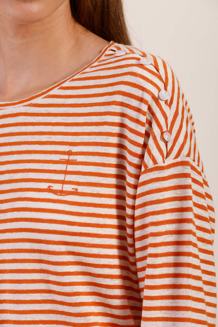 Mat De Misaine 625R Maurice Cayenne Orange Stripe Fine Knit Jumper - Shirley Allum Boutique