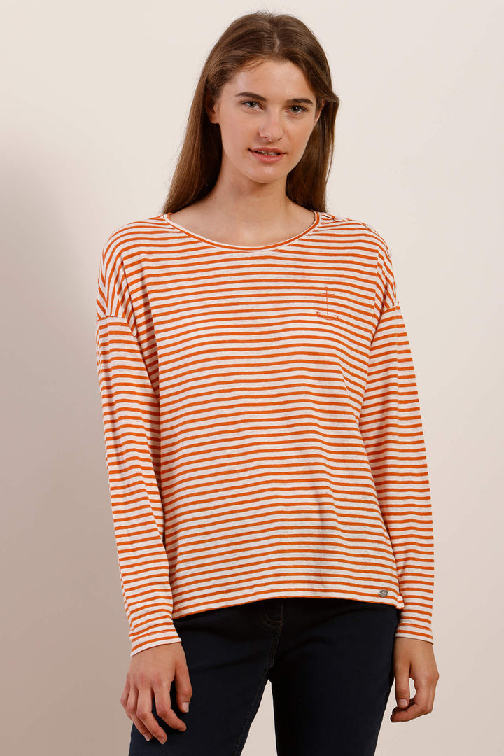 Mat De Misaine 625R Maurice Cayenne Orange Stripe Fine Knit Jumper - Shirley Allum Boutique