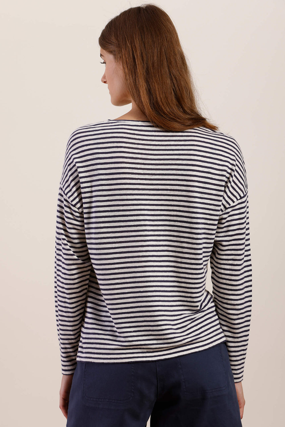 Mat De Misaine 625R Maurice Marine Blue Stripe Fine Knit Jumper - Shirley Allum Boutique