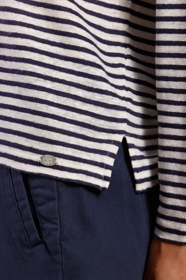 Mat De Misaine 625R Maurice Marine Blue Stripe Fine Knit Jumper - Shirley Allum Boutique