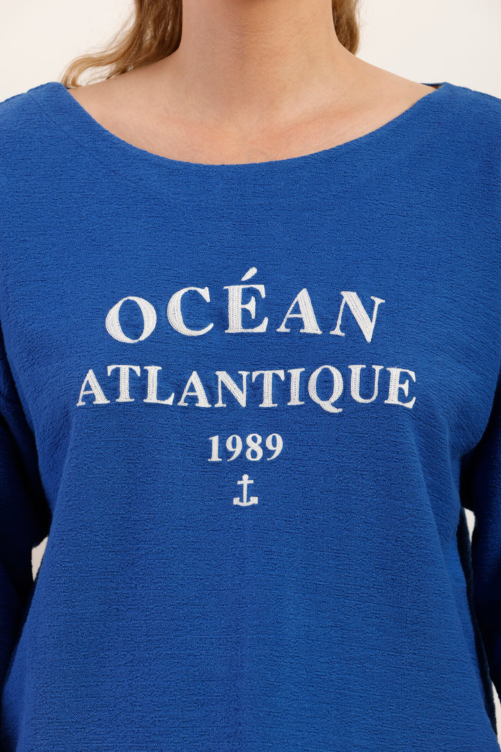 Mat De Misaine 631G Modica Ocean Blue Wide Neck Top - Shirley Allum Boutique