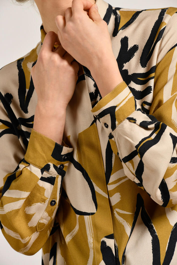 Mat De Misaine Colline 2391 Golden Brown Print Shirt - Shirley Allum Boutique