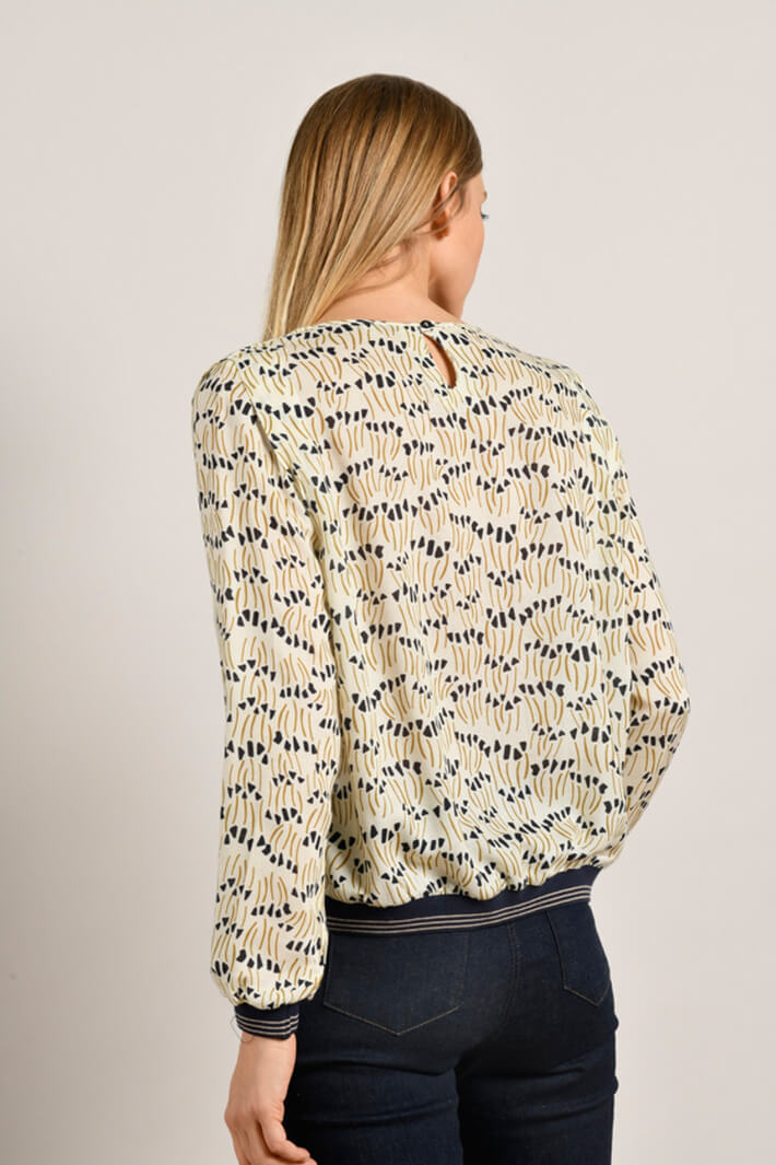 Mat De Misaine Coque 20177 Gold Blue Print V-Neck Top - Shirley Allum Boutique