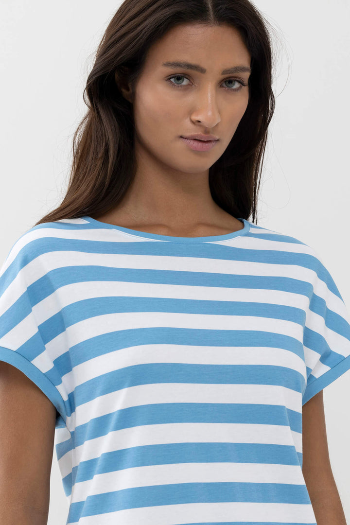 Mey 11235 268 Summer Blue Stripe Short Sleeve Sleepshirt - Shirley Allum Boutique