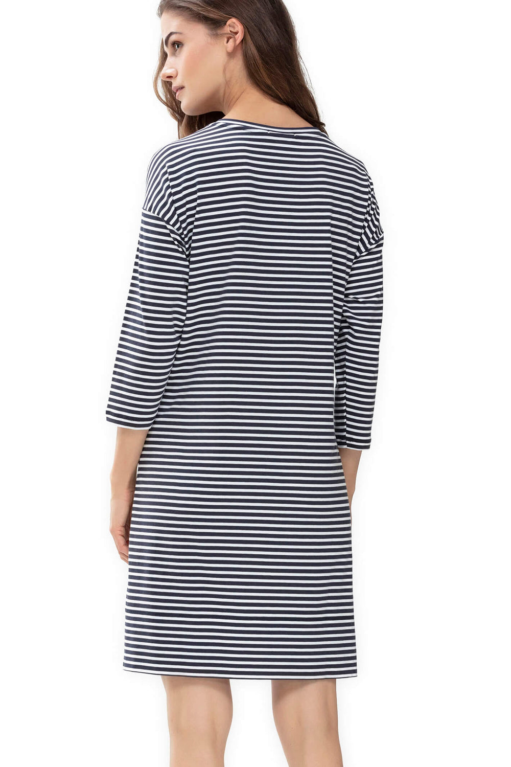 Mey 16818 Oliv Blue Stripe Threequarter Sleeve Nightdress - Shirley Allum Boutique