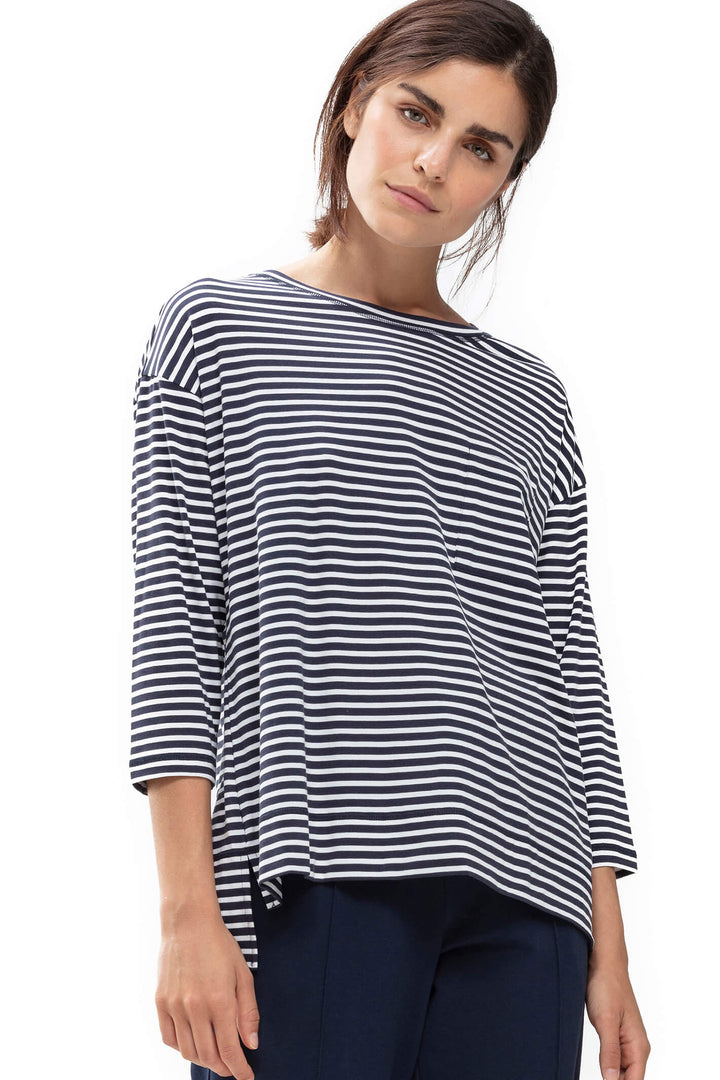 Mey 16819 Night Blue Navy Stripe Oliv Three Quarter Sleeve Top - Shirley Allum Boutique