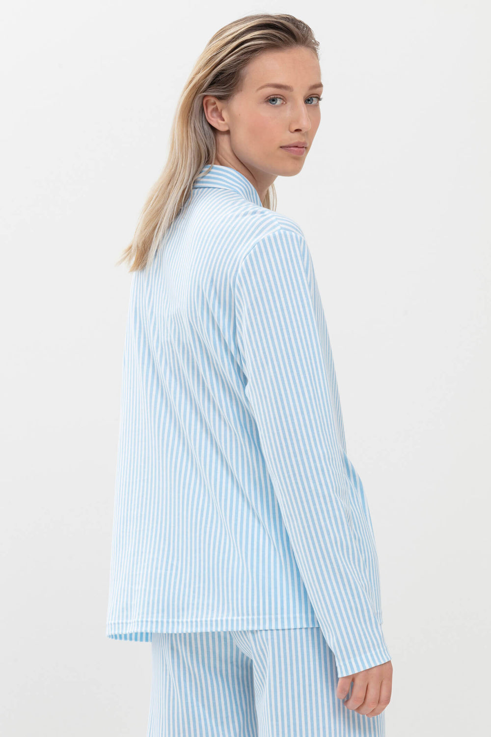 Mey 17206 309 Dream Blue Stripe Long Sleeve Pyjama Shirt Top - Shirley Allum Boutique