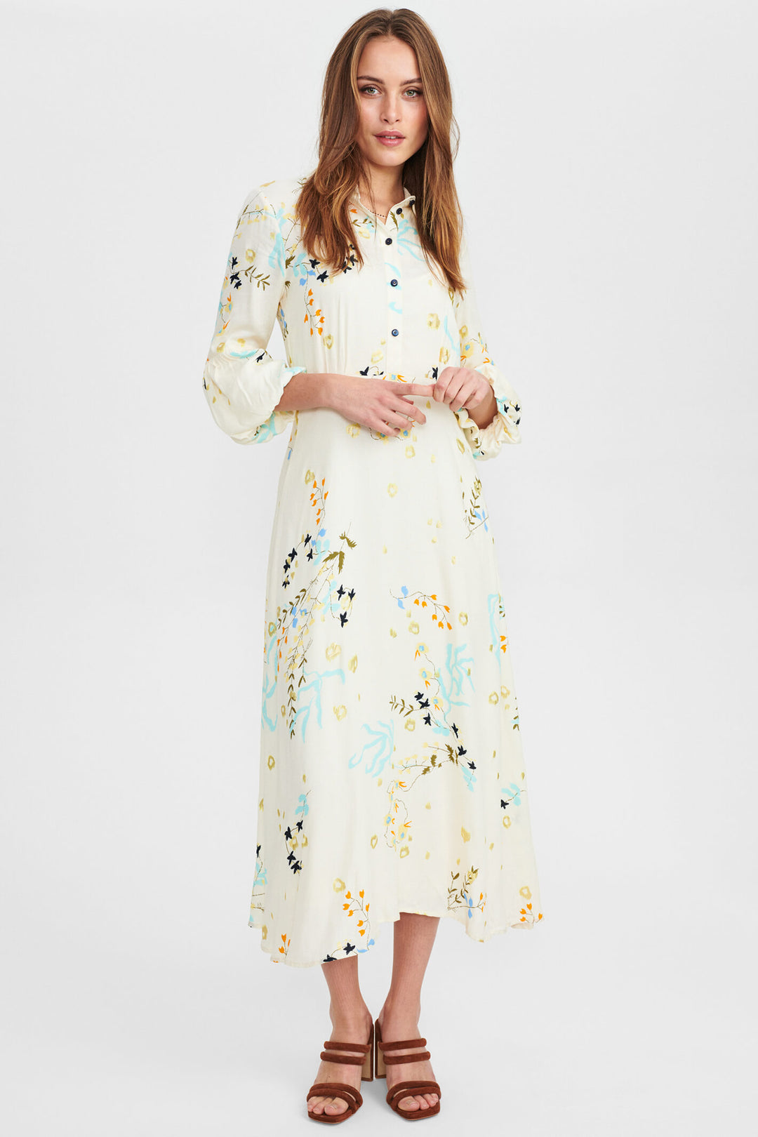 Numph 701439 Nucadeau 9501 Cream Pristine Print Maxi Dress - Shirley Allum Boutique