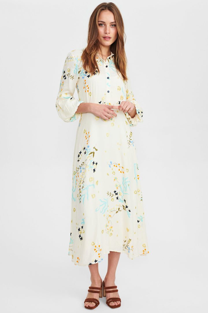 Numph 701439 Nucadeau 9501 Cream Pristine Print Maxi Dress - Shirley Allum Boutique