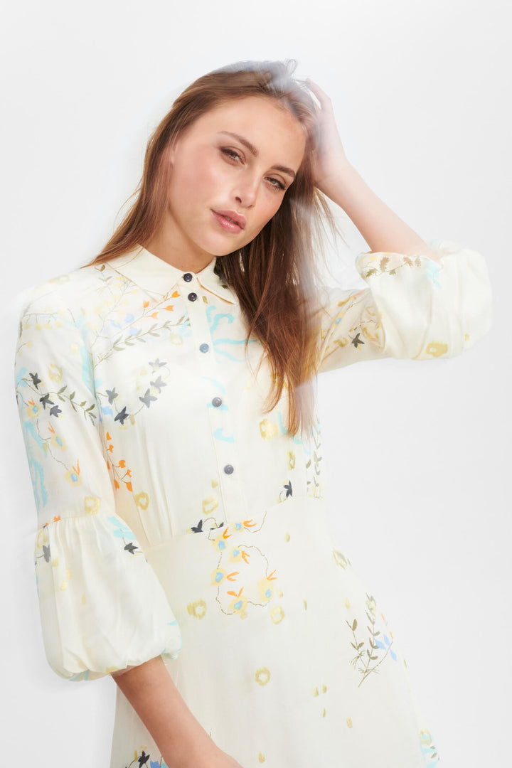 Numph 701439 Nucadeau 9501 Cream Pristine Print Maxi Dress - Shirley Allum Boutique