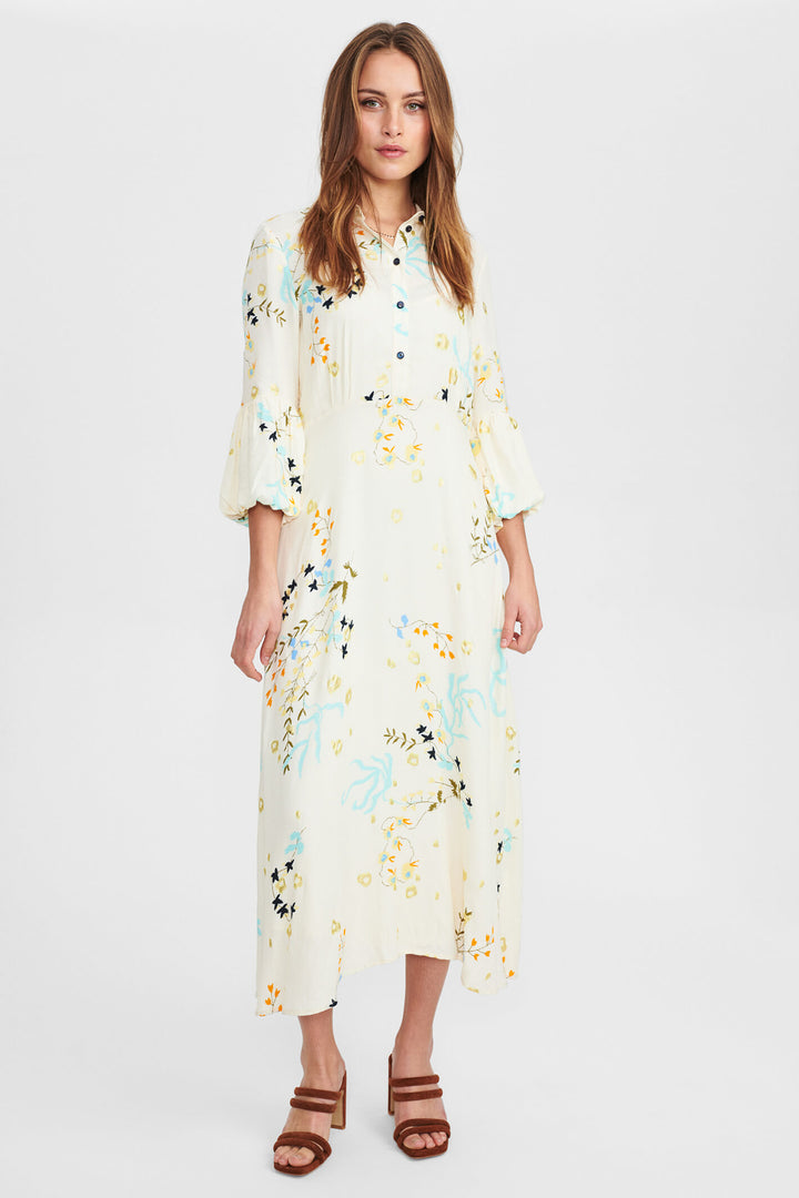 Numph 701439 Nucadeau 9501 Cream Pristine Print Maxi Dress - Shirley Allum Boutique