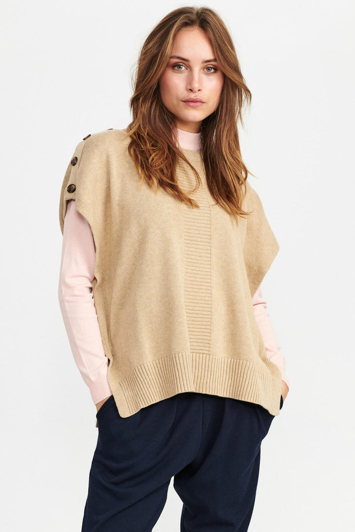 Numph 701484 Nudarlene Sesame Melange Button Jumper - Shirley Allum Boutique