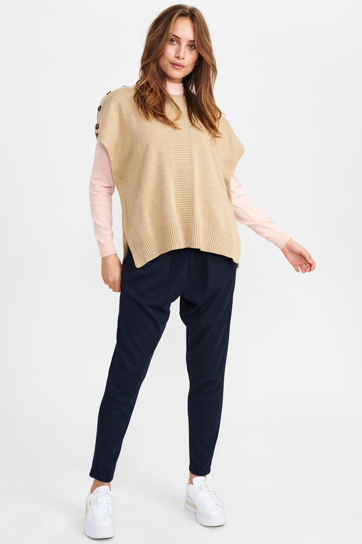 Numph 701484 Nudarlene Sesame Melange Button Jumper - Shirley Allum Boutique