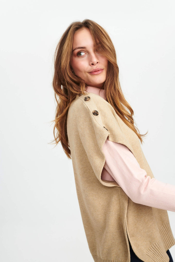 Numph 701484 Nudarlene Sesame Melange Button Jumper - Shirley Allum Boutique