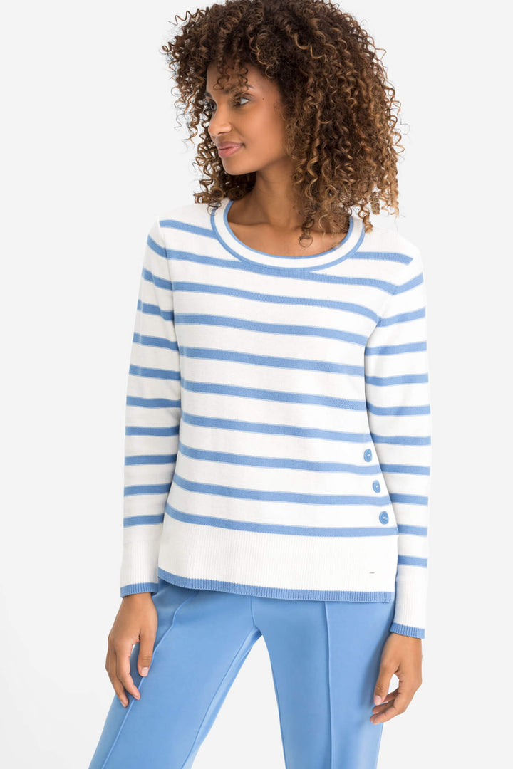 Olsen 11003977 Cornflower Blue Stripe Jumper - Shirley Allum Boutique
