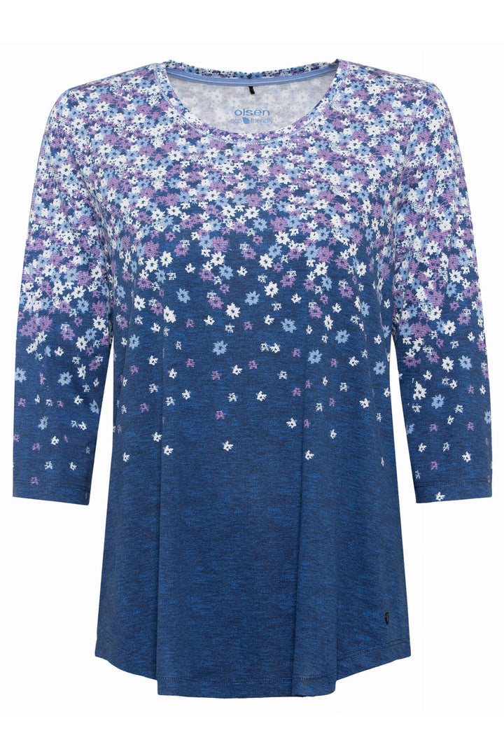Olsen 11104448 Ink Blue Flower Print T-Shirt - Shirley Allum Boutique