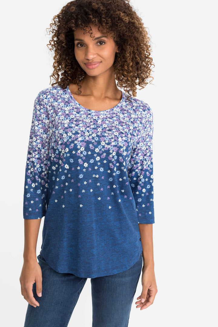 Olsen 11104448 Ink Blue Flower Print T-Shirt - Shirley Allum Boutique