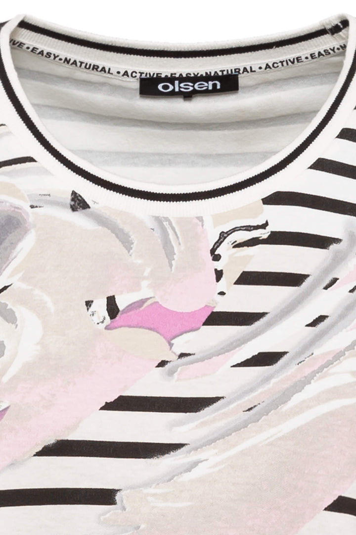 Olsen 11104464 Off White Long Sleeve Stripe Print Top - Shirley Allum Boutique