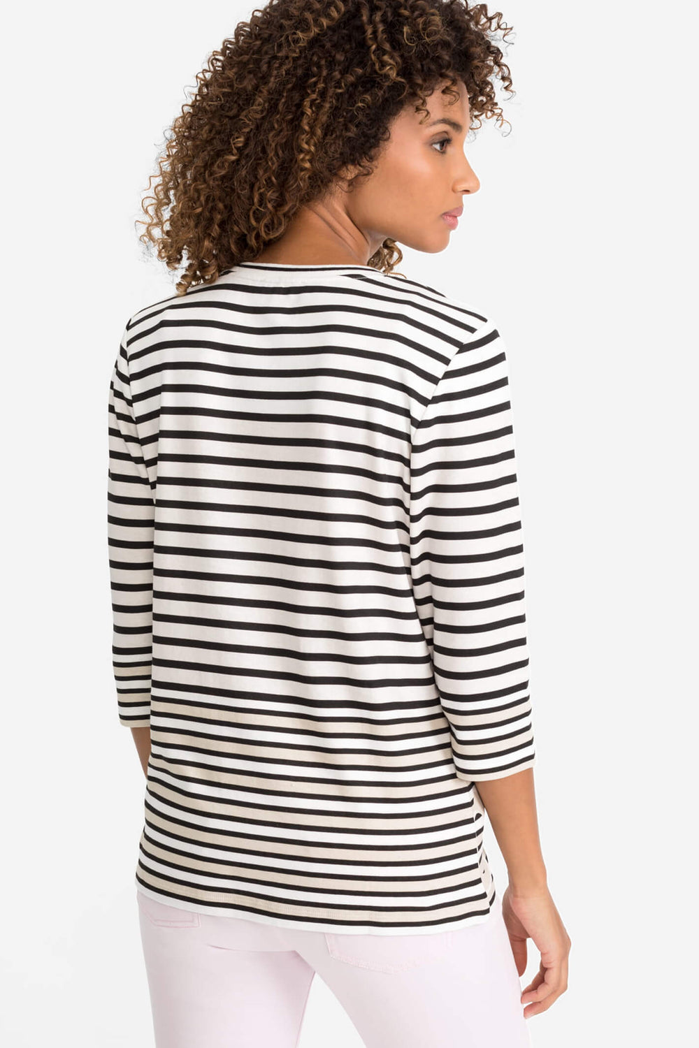 Olsen 11104464 Off White Long Sleeve Stripe Print Top - Shirley Allum Boutique