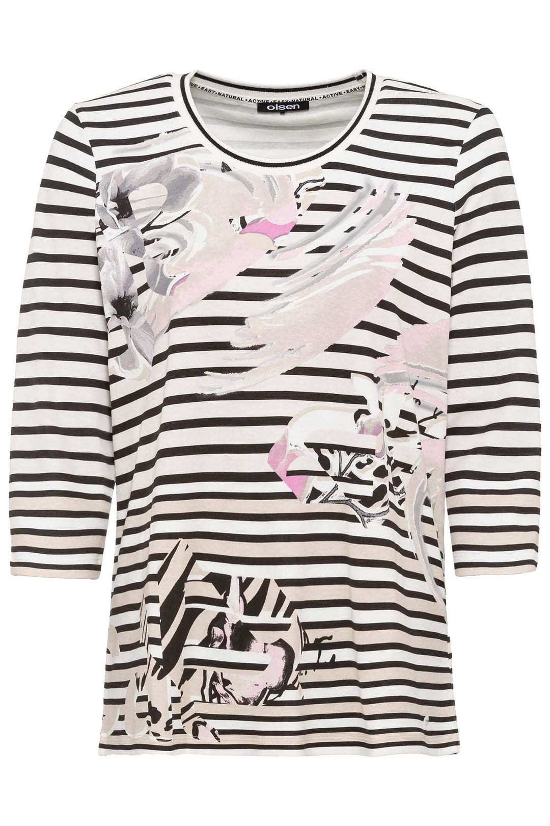 Olsen 11104464 Off White Long Sleeve Stripe Print Top - Shirley Allum Boutique
