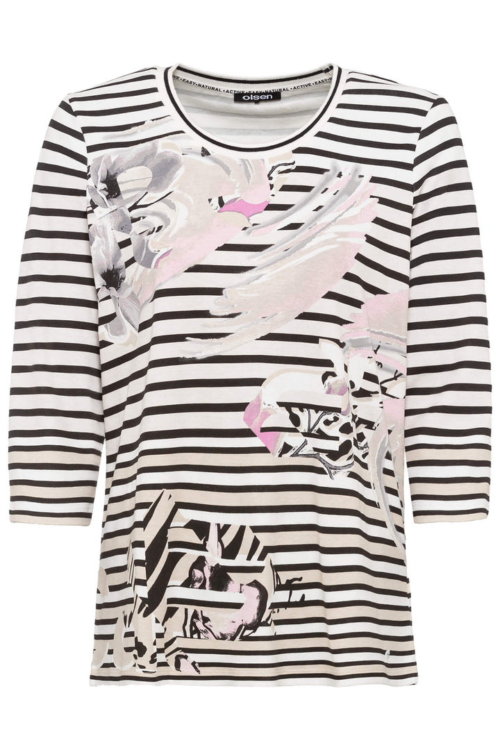 Olsen 11104464 Off White Long Sleeve Stripe Print Top - Shirley Allum Boutique