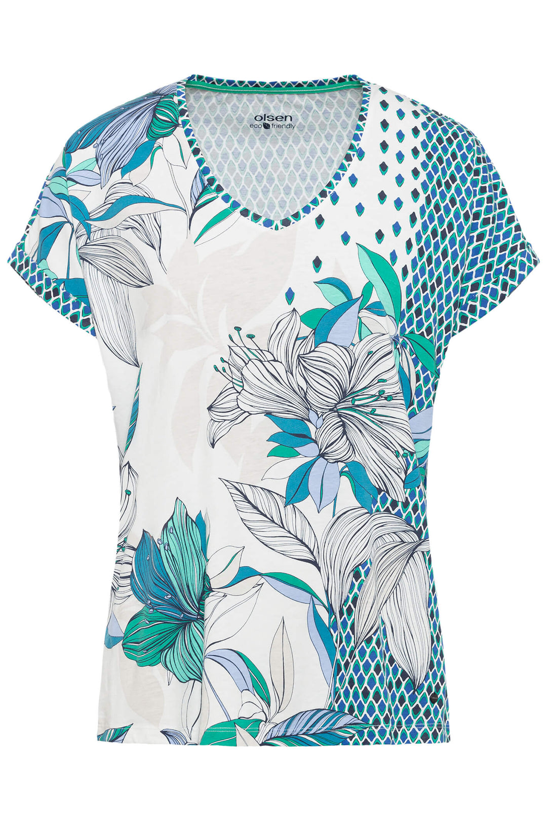 Olsen 11104484 Ink Blue Floral Print T-Shirt - Shirley Allum Boutique