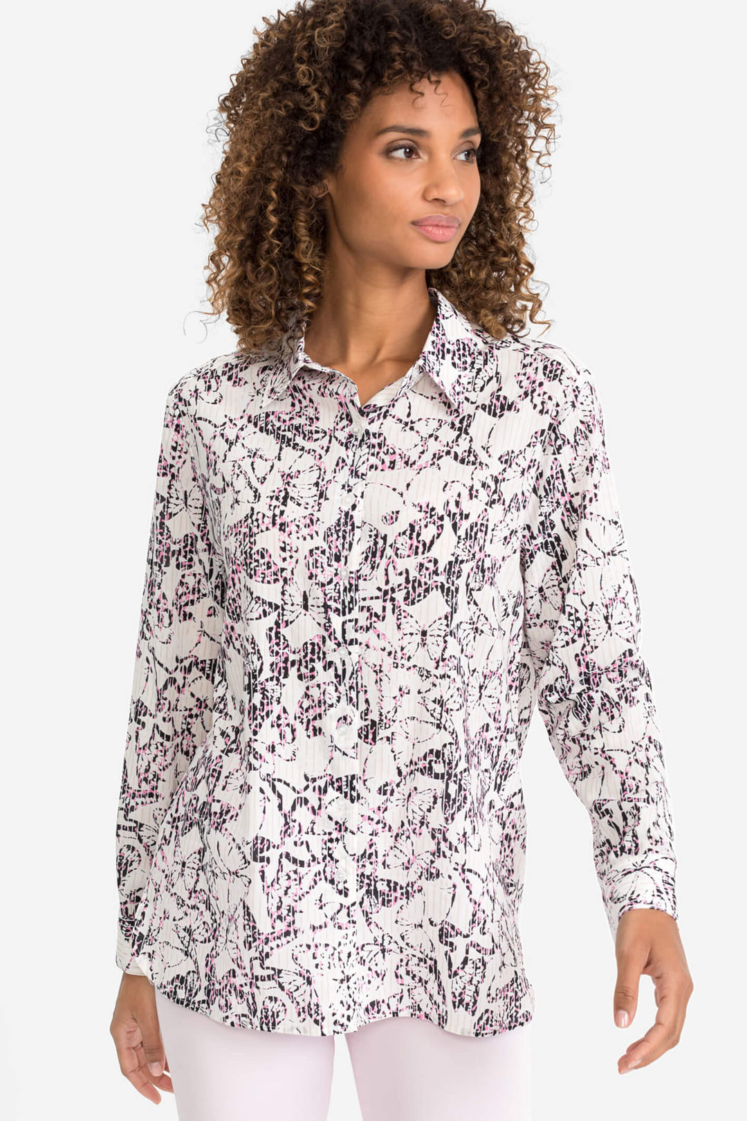 Olsen 12001774 Pink Long Sleeve Print Shirt - Shirley Allum Boutique