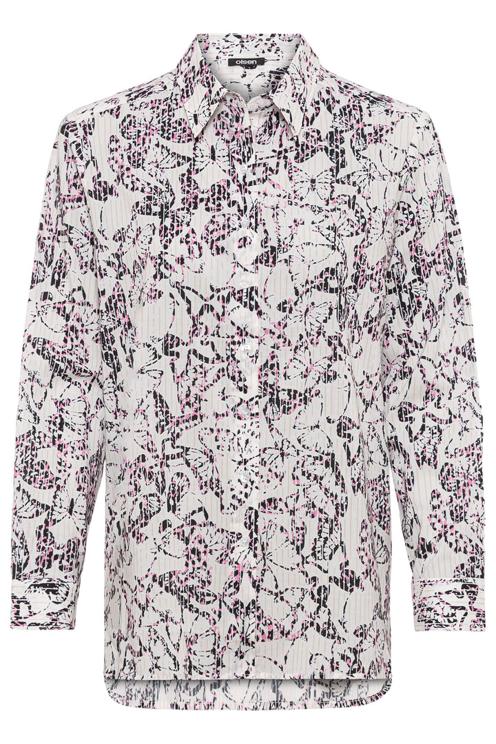 Olsen 12001774 Pink Long Sleeve Print Shirt - Shirley Allum Boutique