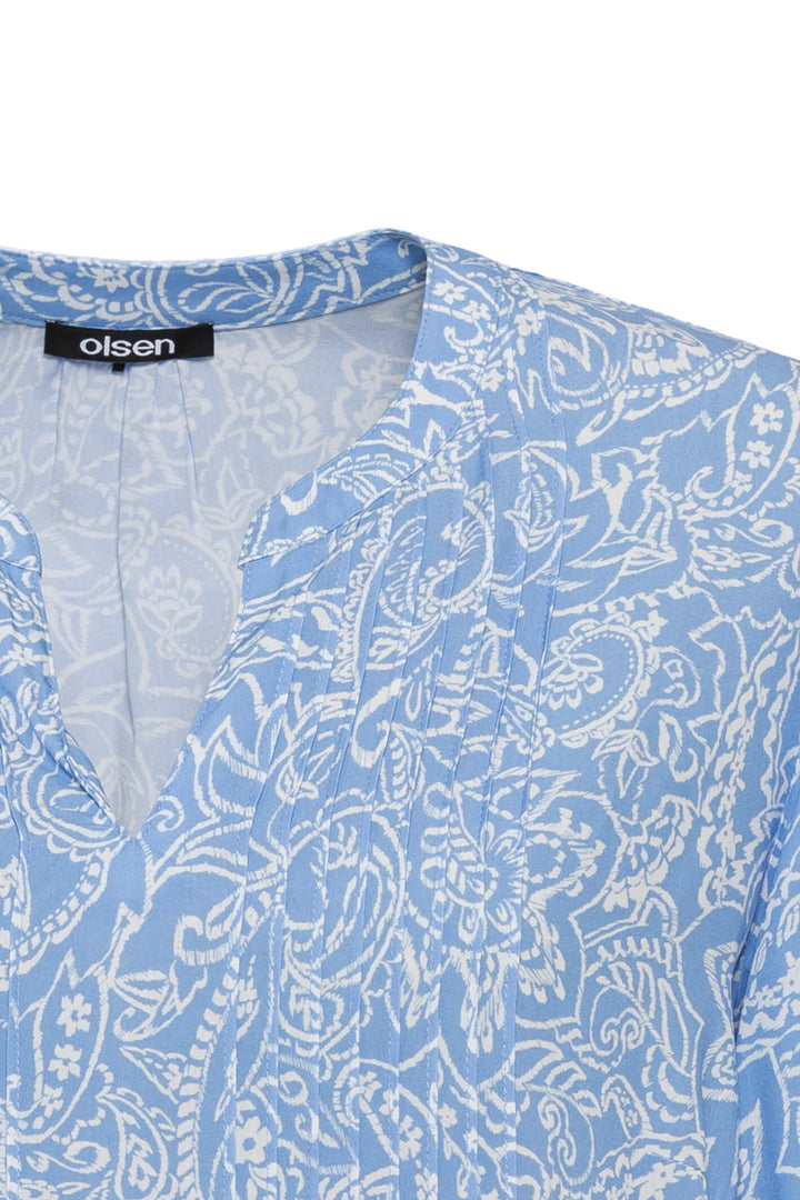 Olsen 12001776 Cornflower Blue Print Blouse - Shirley Allum Boutique