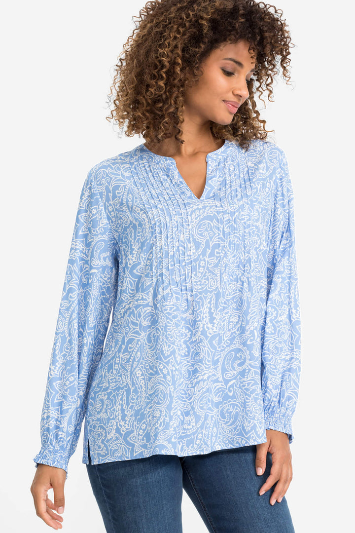 Olsen 12001776 Cornflower Blue Print Blouse - Shirley Allum Boutique