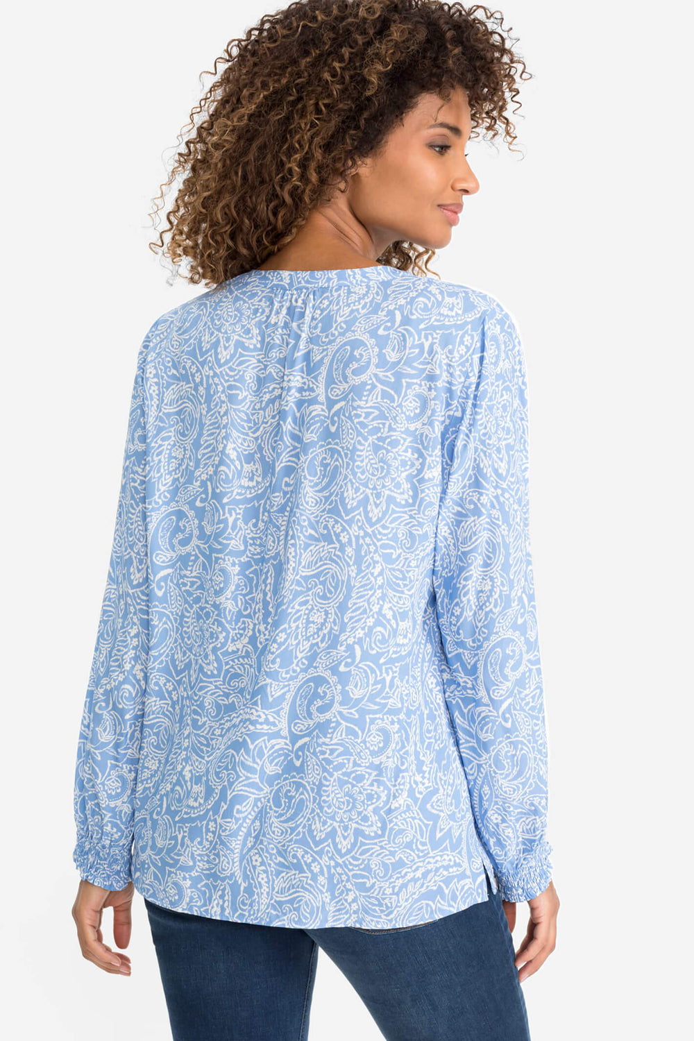 Olsen 12001776 Cornflower Blue Print Blouse - Shirley Allum Boutique