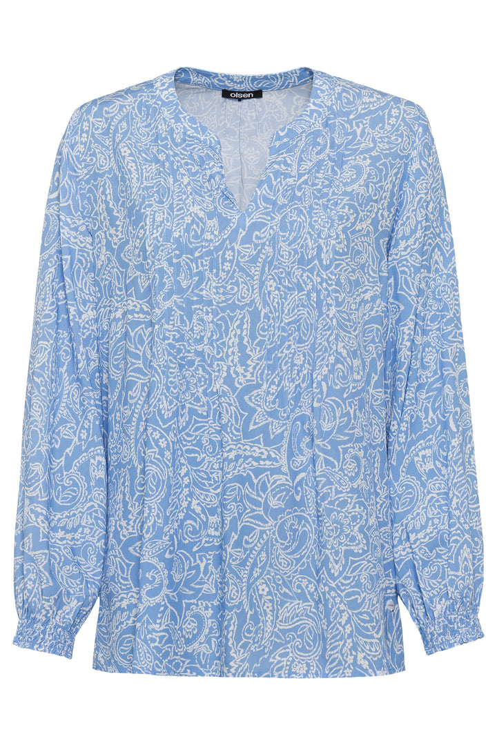 Olsen 12001776 Cornflower Blue Print Blouse - Shirley Allum Boutique