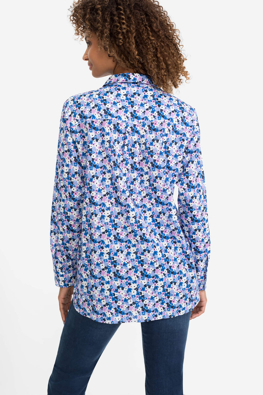 Olsen 12001777 Cornflower Blue Flower Print Shirt - Shirley Allum Boutique