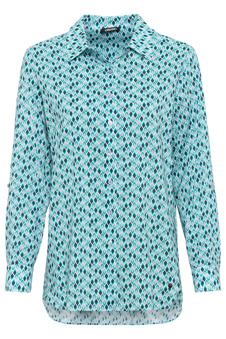 Olsen 12001778 Sky Blue Print Shirt - Shirley Allum Boutique