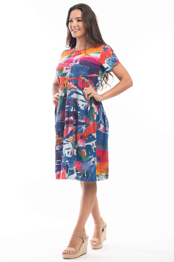 Orientique 2101 Santorini Multi Blue Dress - Shirley Allum Boutique