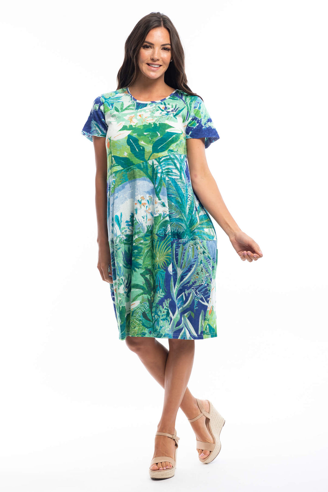 Orientique 21792 Secret Island Aqua Bubble Knit Short Sleeve Dress - Shiley Allum Boutique