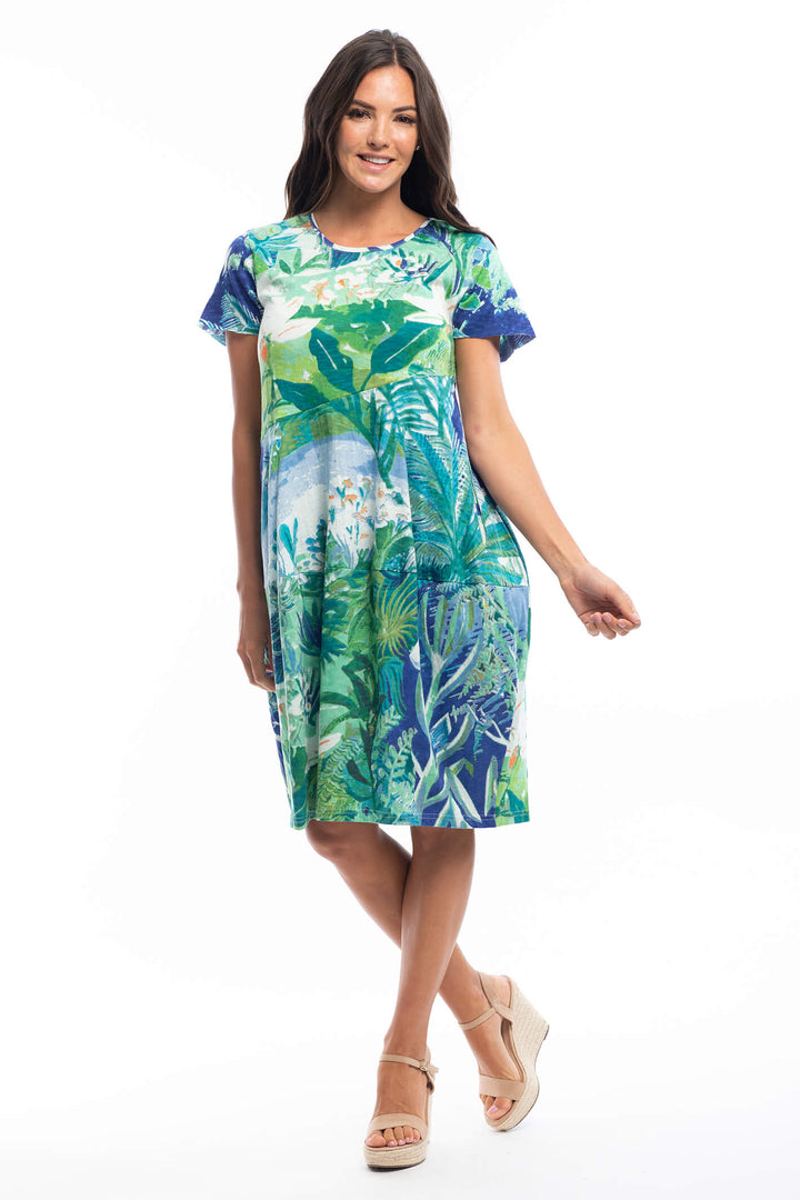 Orientique 21792 Secret Island Aqua Bubble Knit Short Sleeve Dress - Shiley Allum Boutique