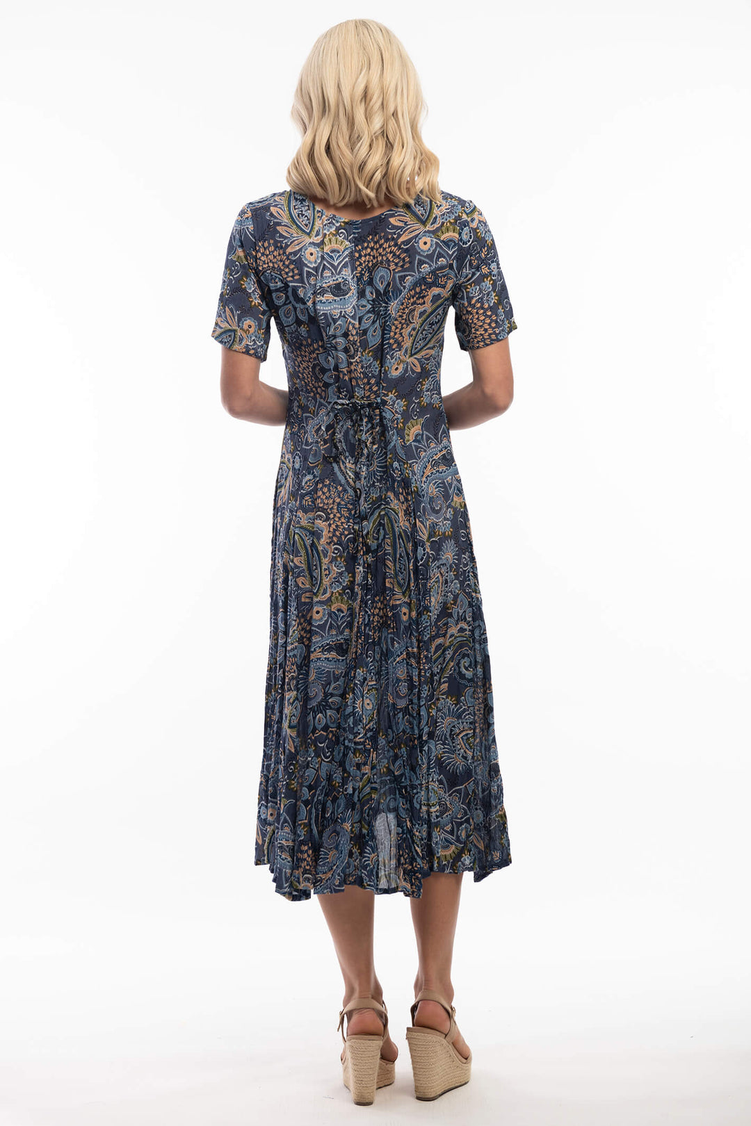 Orientique 3113 Godet Blue Print Dress - Shirley Allum Boutique