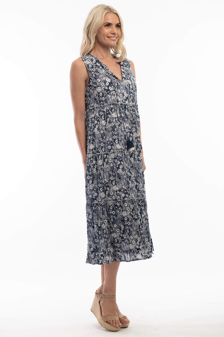 Orientique 4101 Cappadocia Navy Boho Sleeveless Dress - Shirley Allum Boutique