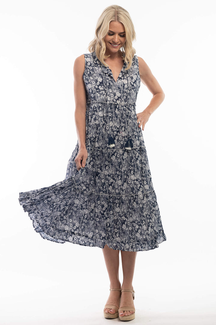 Orientique 4101 Cappadocia Navy Boho Sleeveless Dress - Shirley Allum Boutique