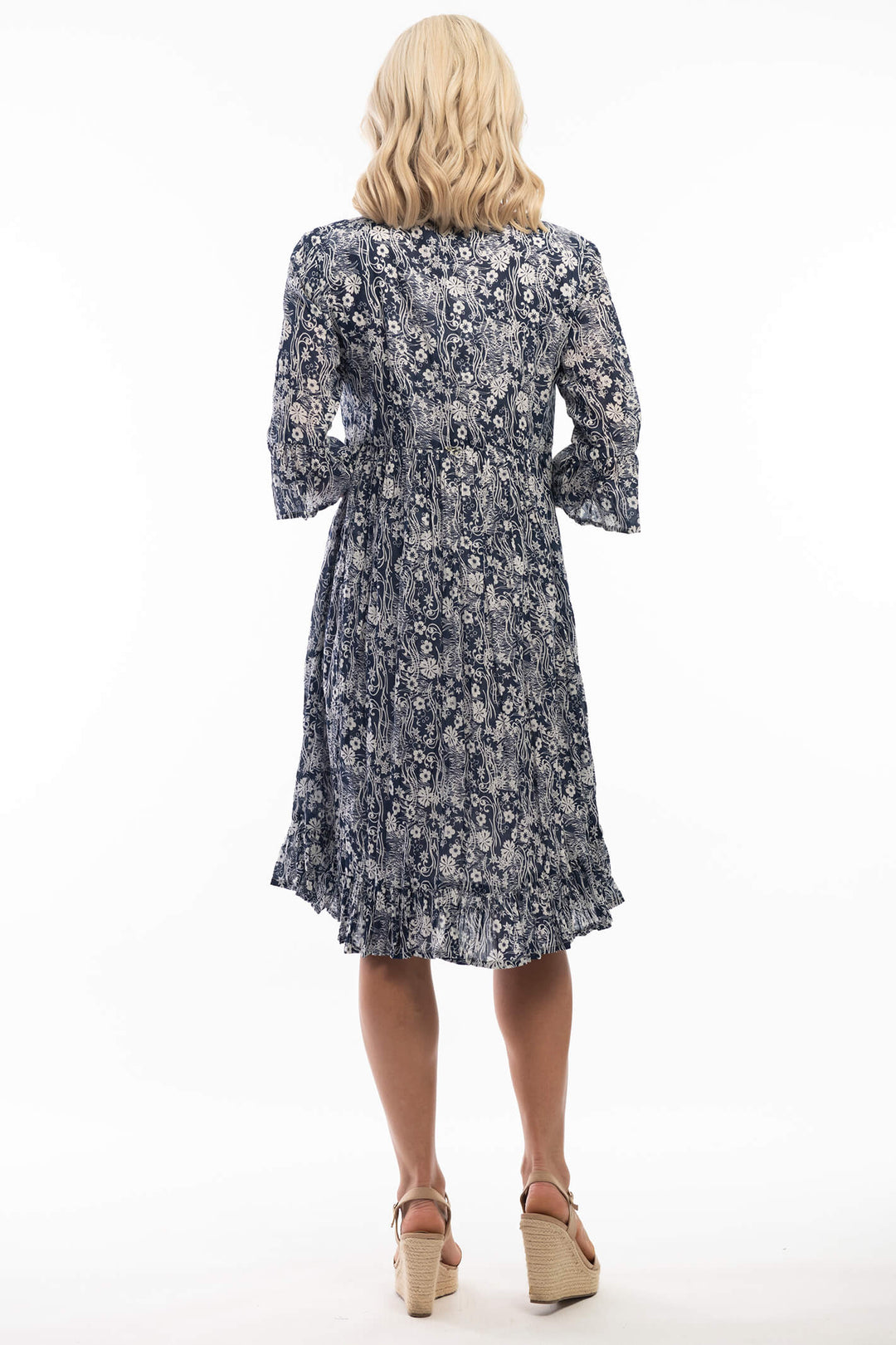 Orientique 4103 Cappadocia Navy Boho 34 Sleeve Dress - Shirley Allum Boutique