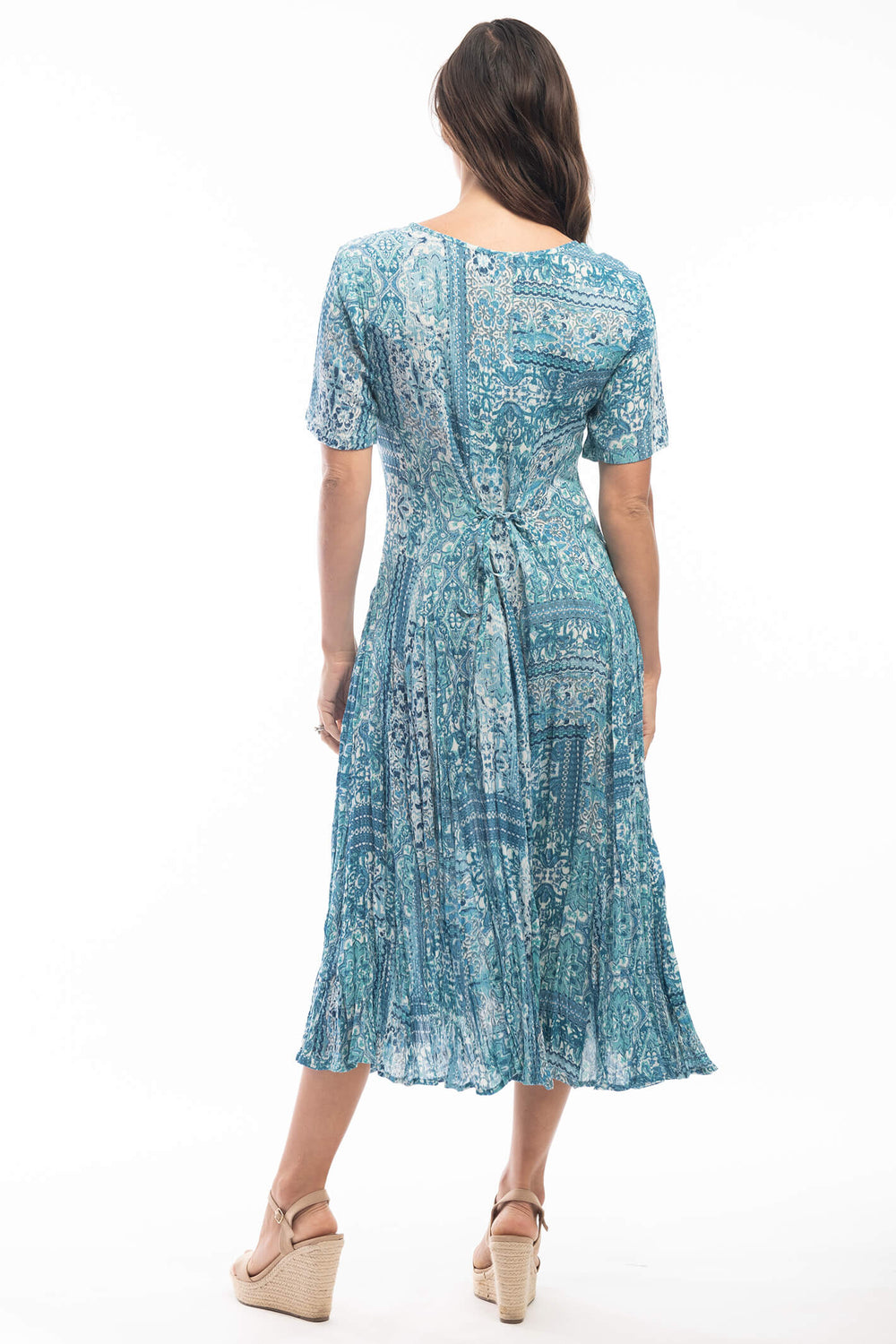 Orientique 4134 Kotor Blue Godet Sleeve Dress - Shirley Allum Boutique