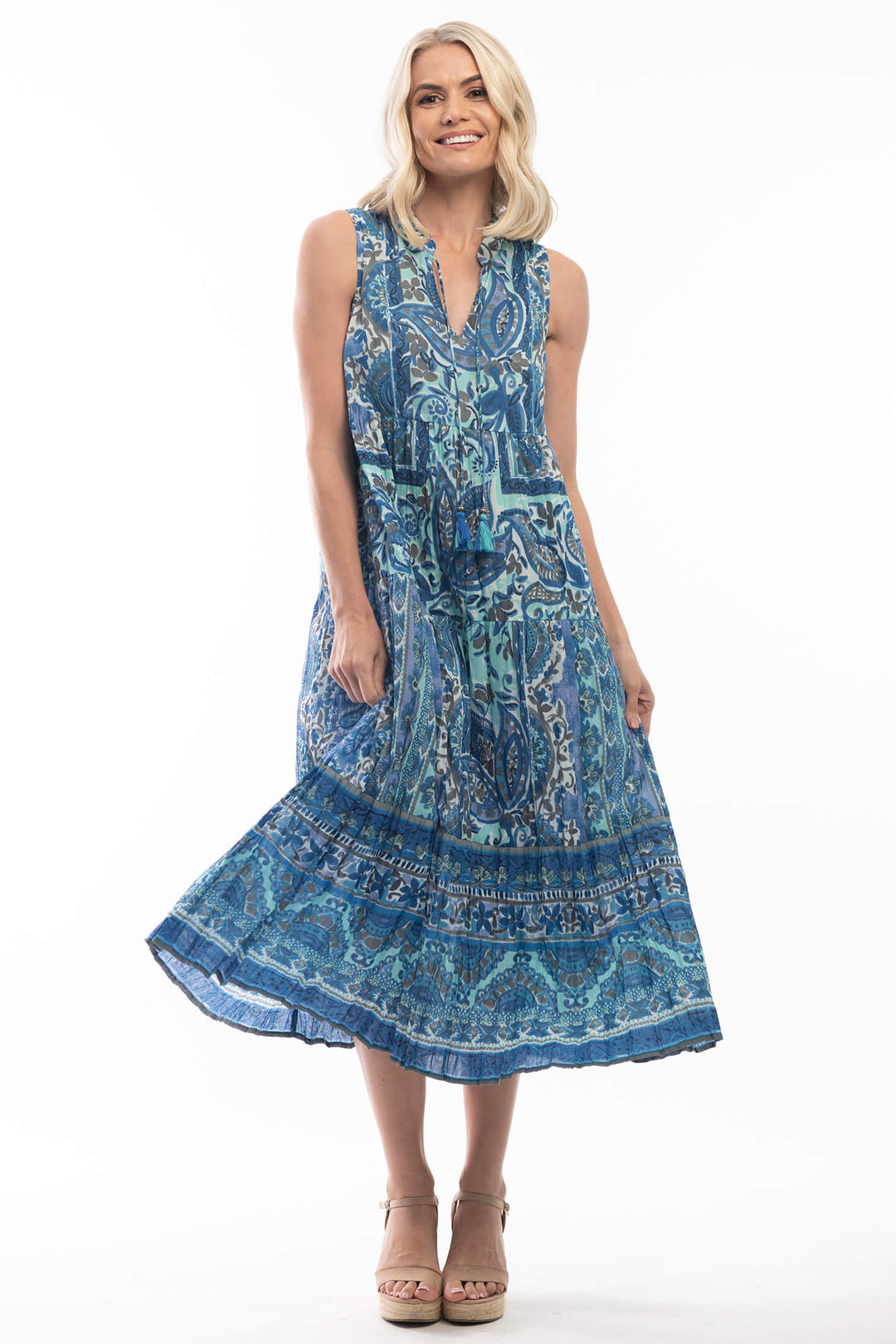 Orientique 6144 Metheran Blue Boho Dress - Shirley Allum Boutique