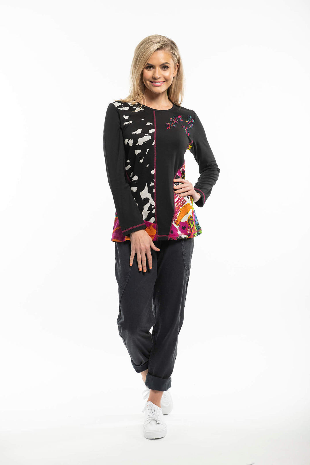 Orientique 62390 David Black Print Top - Shirley Allum Boutique