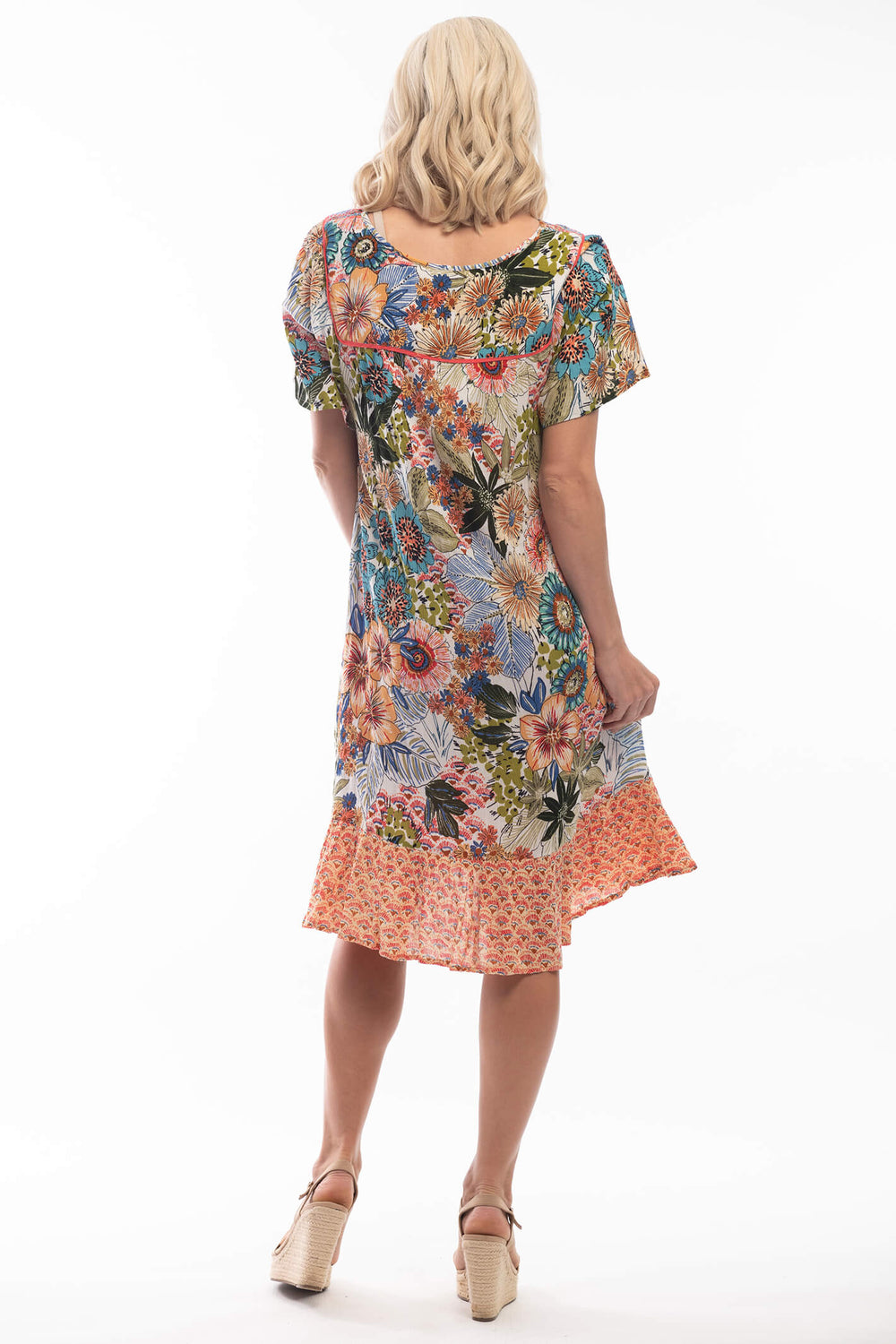 Orientique Bibury 8122 Coral Bib Print Dress - Shirley Allum Boutique