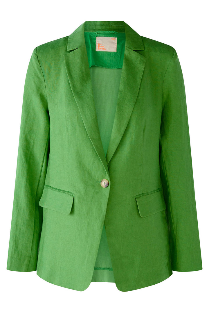 Oui 78459 Leaf Green Linen One Button Jacket - Shirley Allum Boutique