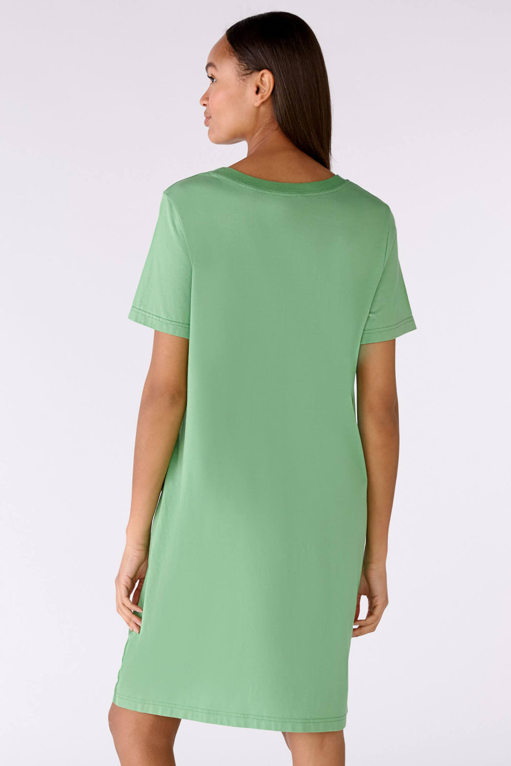 Oui 78504 Leaf Green Linen & Cotton Short Sleeve Dress - Shirley Allum Boutique