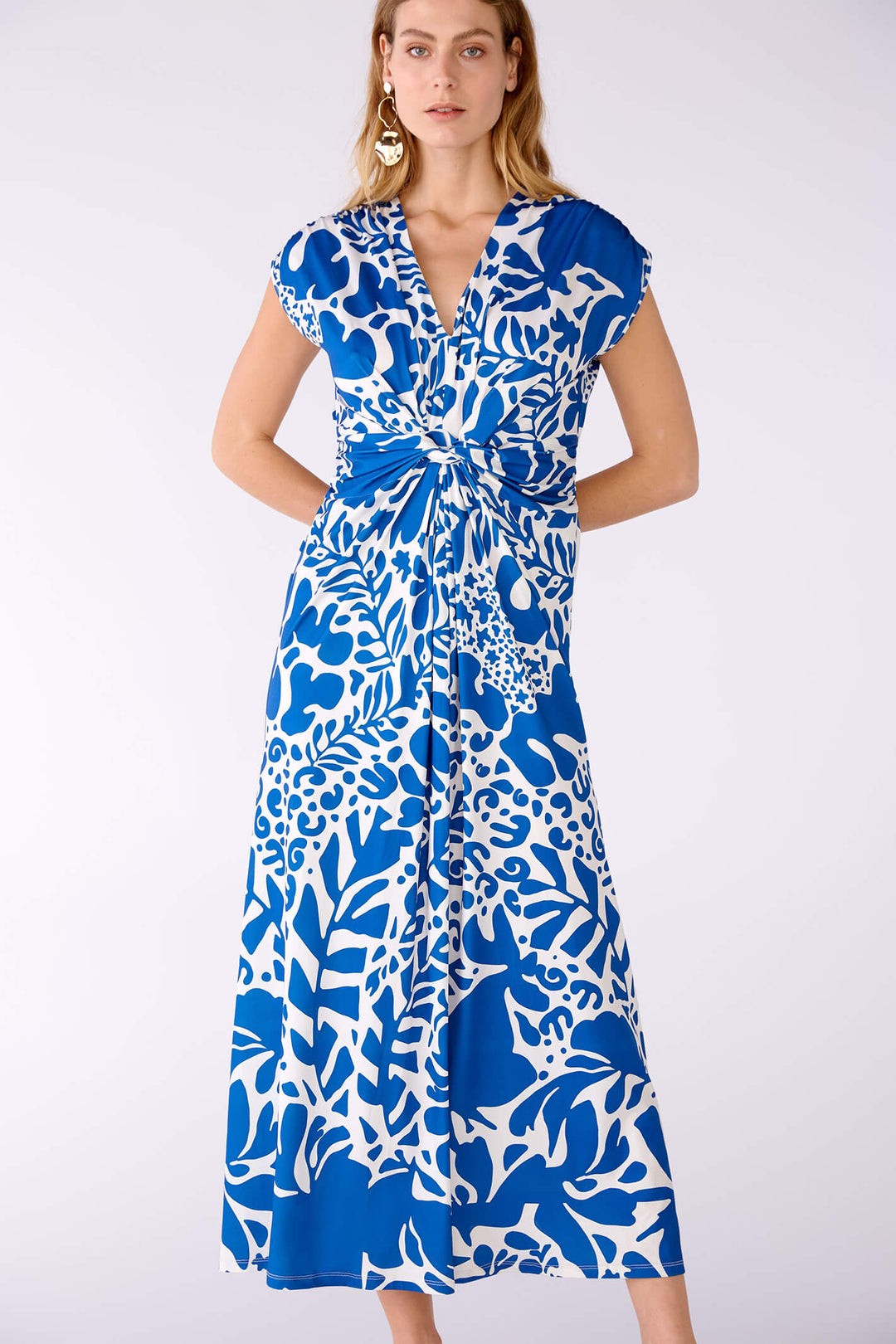 Oui 78549 Blue White Print Knotted Front Maxi Dress - Shirley Allum Boutique